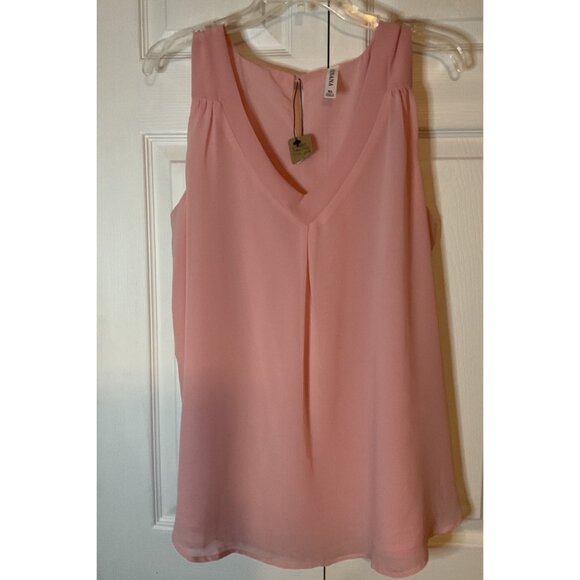 Zenana Pink V-Neck Chiffon Tunic Sleeveless Blouse Top Size XL New - Picture 1 of 3